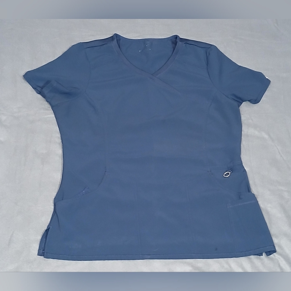 Infinity Cherokee Short Sleeve V-Neck Scrub Top Size L Blue Pockets Stretch